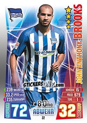 Cromo John Anthony Brooks - German Fussball Bundesliga 2015-2016. Match Attax - Topps