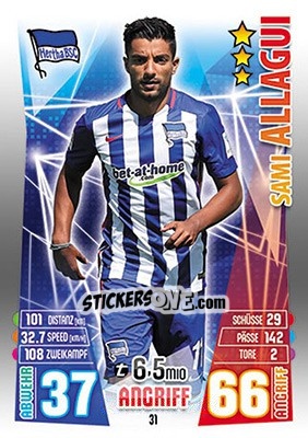 Sticker Sami Allagui - German Fussball Bundesliga 2015-2016. Match Attax - Topps