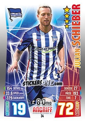 Figurina Julian Schieber - German Fussball Bundesliga 2015-2016. Match Attax - Topps