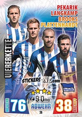 Figurina Peter Pekarik / Sebastian Langkamp / John Anthony Brooks / Marvin Plattenhardt - German Fussball Bundesliga 2015-2016. Match Attax - Topps