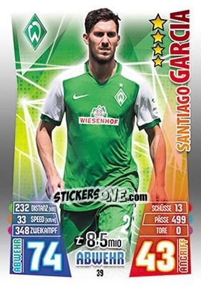 Sticker Santiago García - German Fussball Bundesliga 2015-2016. Match Attax - Topps