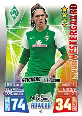 Sticker Jannik Vestergaard - German Fussball Bundesliga 2015-2016. Match Attax - Topps