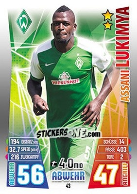 Sticker Assani Lukimya - German Fussball Bundesliga 2015-2016. Match Attax - Topps