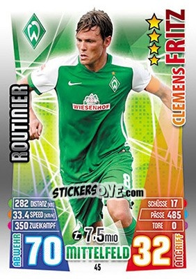 Figurina Clemens Fritz - German Fussball Bundesliga 2015-2016. Match Attax - Topps