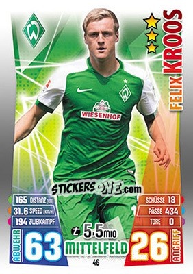 Figurina Felix Kroos - German Fussball Bundesliga 2015-2016. Match Attax - Topps