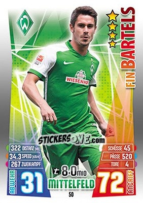 Sticker Fin Bartels - German Fussball Bundesliga 2015-2016. Match Attax - Topps