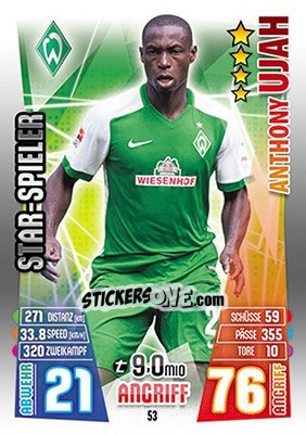 Sticker Anthony Ujah - German Fussball Bundesliga 2015-2016. Match Attax - Topps