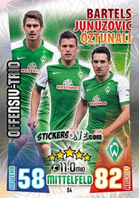 Cromo Fin Bartels / Zlatko Junuzovic / Levin Öztunali - German Fussball Bundesliga 2015-2016. Match Attax - Topps