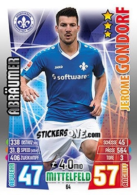 Sticker Jérôme Gondorf - German Fussball Bundesliga 2015-2016. Match Attax - Topps