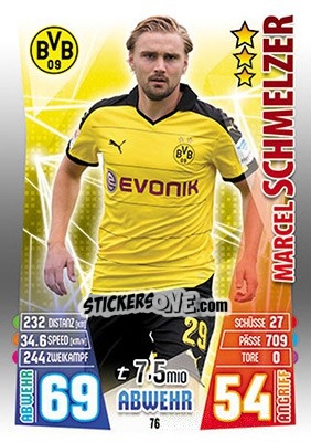 Sticker Marcel Schmelzer - German Fussball Bundesliga 2015-2016. Match Attax - Topps