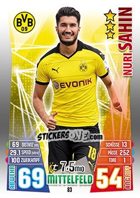 Cromo Nuri Sahin - German Fussball Bundesliga 2015-2016. Match Attax - Topps