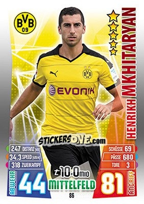 Sticker Henrikh Mkhitaryan - German Fussball Bundesliga 2015-2016. Match Attax - Topps