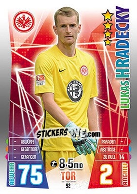 Sticker Lukáš Hrádecký - German Fussball Bundesliga 2015-2016. Match Attax - Topps