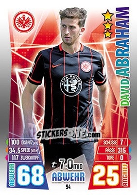 Sticker David Abraham - German Fussball Bundesliga 2015-2016. Match Attax - Topps