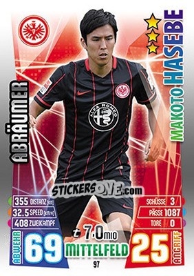 Sticker Makoto Hasebe - German Fussball Bundesliga 2015-2016. Match Attax - Topps