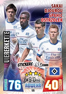 Sticker Gōtoku Sakai / Johan Djourou / Emir Spahic / Matthias Ostrzolek - German Fussball Bundesliga 2015-2016. Match Attax - Topps