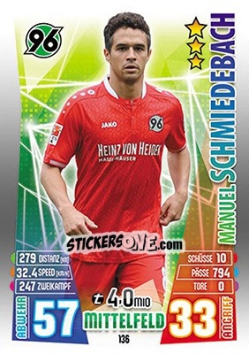 Sticker Manuel Schmiedebach - German Fussball Bundesliga 2015-2016. Match Attax - Topps