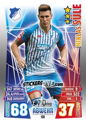 Sticker Niklas Süle - German Fussball Bundesliga 2015-2016. Match Attax - Topps