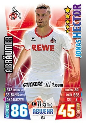 Figurina Jonas Hector - German Fussball Bundesliga 2015-2016. Match Attax - Topps