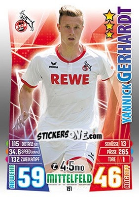 Sticker Yannick Gerhardt - German Fussball Bundesliga 2015-2016. Match Attax - Topps