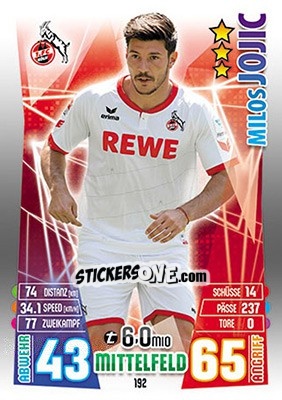 Cromo Milos Jojic - German Fussball Bundesliga 2015-2016. Match Attax - Topps