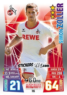 Cromo Simon Zoller - German Fussball Bundesliga 2015-2016. Match Attax - Topps