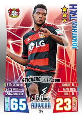 Cromo Jonathan Tah - German Fussball Bundesliga 2015-2016. Match Attax - Topps