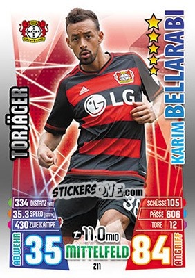 Sticker Karim Bellarabi - German Fussball Bundesliga 2015-2016. Match Attax - Topps