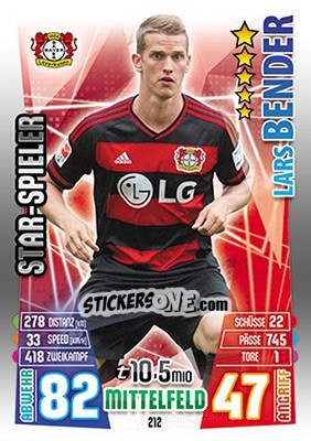 Sticker Lars Bender - German Fussball Bundesliga 2015-2016. Match Attax - Topps