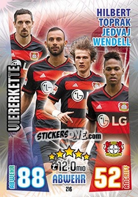Sticker Jonas Hector / Ömer Toprak / Tin Jedvaj / Wendell - German Fussball Bundesliga 2015-2016. Match Attax - Topps