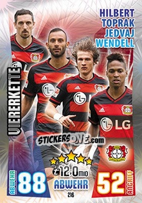 Cromo Jonas Hector / Ömer Toprak / Tin Jedvaj / Wendell - German Fussball Bundesliga 2015-2016. Match Attax - Topps