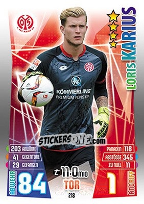 Cromo Loris Karius - German Fussball Bundesliga 2015-2016. Match Attax - Topps