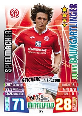 Sticker Julian Baumgartlinger - German Fussball Bundesliga 2015-2016. Match Attax - Topps