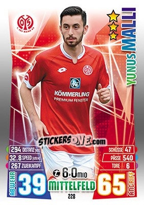 Cromo Yunus Malli - German Fussball Bundesliga 2015-2016. Match Attax - Topps