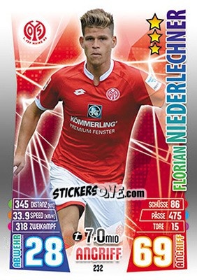 Sticker Florian Niederlechner - German Fussball Bundesliga 2015-2016. Match Attax - Topps