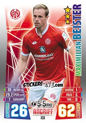 Sticker Maximilian Beister - German Fussball Bundesliga 2015-2016. Match Attax - Topps