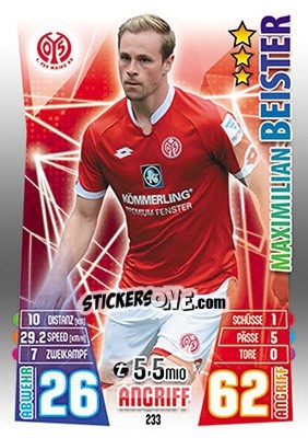 Figurina Maximilian Beister - German Fussball Bundesliga 2015-2016. Match Attax - Topps