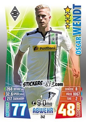 Sticker Oscar Wendt - German Fussball Bundesliga 2015-2016. Match Attax - Topps