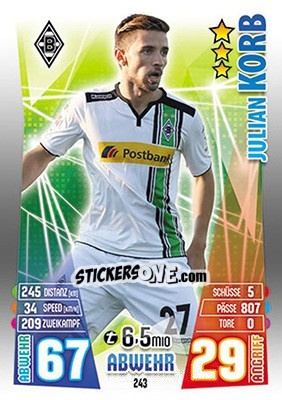 Cromo Julian Korb - German Fussball Bundesliga 2015-2016. Match Attax - Topps