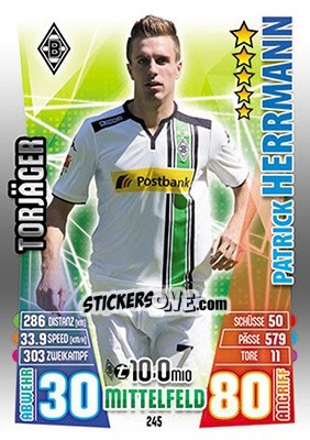 Sticker Patrick Herrmann - German Fussball Bundesliga 2015-2016. Match Attax - Topps