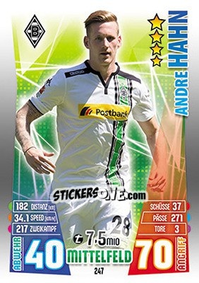 Sticker Andre Hahn - German Fussball Bundesliga 2015-2016. Match Attax - Topps