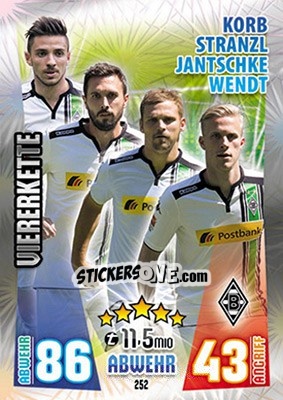 Cromo Julian Korb / Martin Stranzl / Tony Jantschke / Oscar Wendt - German Fussball Bundesliga 2015-2016. Match Attax - Topps