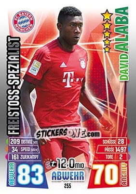 Sticker David Alaba - German Fussball Bundesliga 2015-2016. Match Attax - Topps