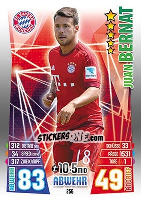 Sticker Juan Bernat - German Fussball Bundesliga 2015-2016. Match Attax - Topps