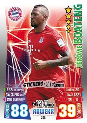 Sticker Jérôme Boateng - German Fussball Bundesliga 2015-2016. Match Attax - Topps