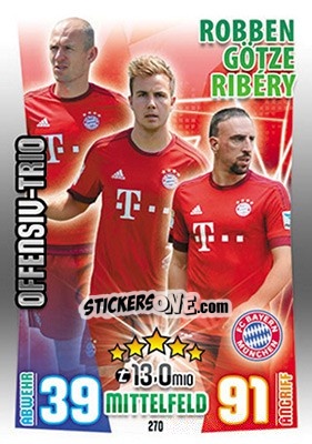 Cromo Arjen Robben / Mario Götze / Franck Ribéry - German Fussball Bundesliga 2015-2016. Match Attax - Topps