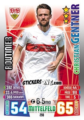 Cromo Christian Gentner - German Fussball Bundesliga 2015-2016. Match Attax - Topps