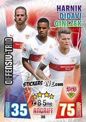 Cromo Martin Harnik / Daniel Didavi / Daniel Ginczek - German Fussball Bundesliga 2015-2016. Match Attax - Topps