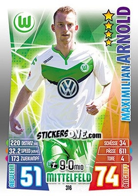 Figurina Maximilian Arnold - German Fussball Bundesliga 2015-2016. Match Attax - Topps