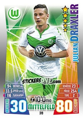 Cromo Julian Draxler - German Fussball Bundesliga 2015-2016. Match Attax - Topps